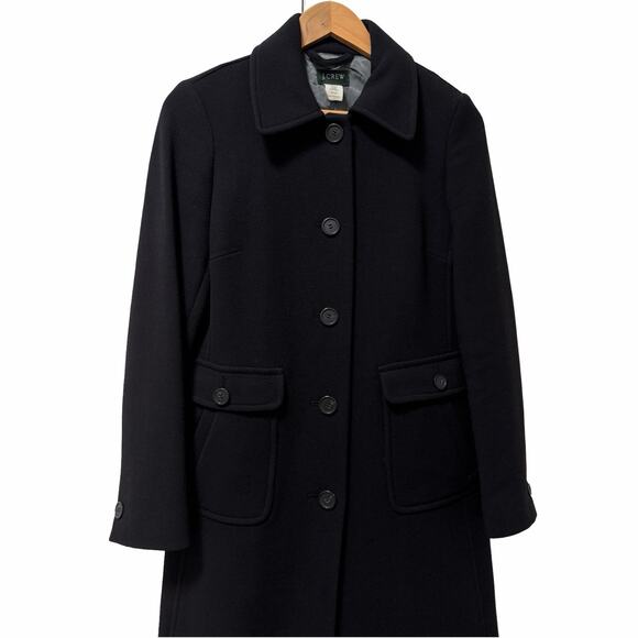 J Crew Womens Wool Blend Button Long Coat Size 4 Black Heavy Winter Peacoat - Picture 3 of 11